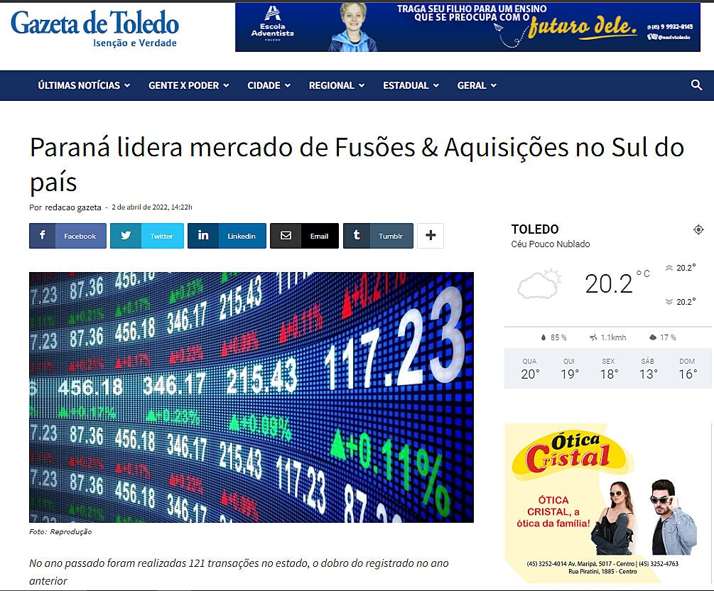 Paran lidera mercado de Fuses & Aquisies no Sul do pas